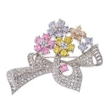 Multi-Gemstone C.Z. Diamond Silver Flower Ribbon Pin/Pendant (Holiday Special)
