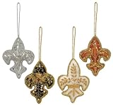 Antique Style Embroidered and Sequined Fleur De Lis Christmas Ornaments 4 1/2"x3 1/4" Set of 4