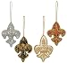 Antique Style Embroidered and Sequined Fleur De Lis Christmas Ornaments 4 1/2"x3 1/4" Set of 4