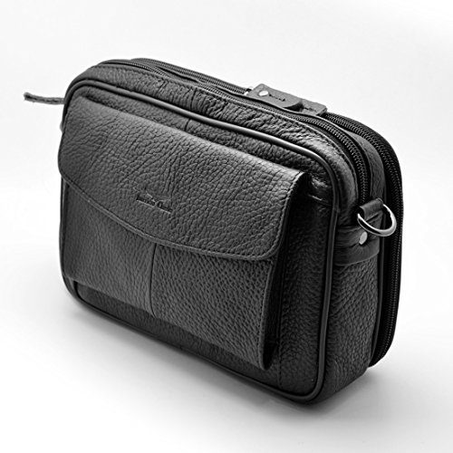 Mens Handbag Cowhide Leather Messenger Bag Organizer Checkbook Wallet Purse with Wristlet