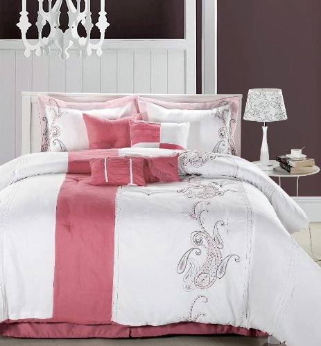 Multiple Colors & Sizes - 12pc A. Har Rose/White Luxury Bed-in-a-Bag - California King Comforter Set