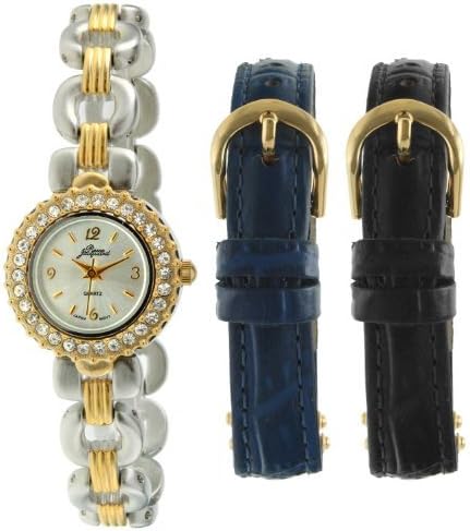 Pierre Jacquard ST1 Women's Two-Tone 3pc Strap Gift Set Watch