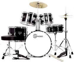 New Complete 5-Piece Black Junior Drum Set with Cymbals Stands Sticks Hardware & Stool