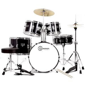 New Complete 5-Piece Black Junior Drum Set with Cymbals Stands Sticks Hardware & Stool