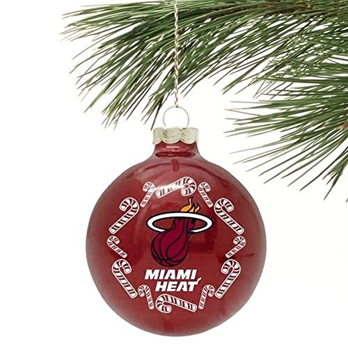 Miami Heat NBA 2 5/8” Painted Round Candy Cane Christmas Tree Ornament Miami Heat NBA 2 5/8” Painted Round Candy Cane Christmas Tree Ornament