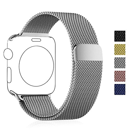 Apple Watch Band, Biaoge Milanese Loop Fully Magnetic Closure Clasp Stainless Steel Replacement Wrist Band for Apple Watch Series 1 Series 2 (38mm Silver)