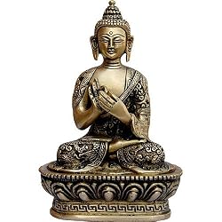 Little Buddha Meditating Brass Statue Sculpture