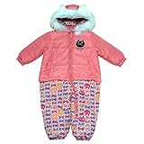 キッズ・ベビー スキーウエア ファーフード 中綿たっぷり ジャンプスーツ 女の子 女児 (ピンク 80cm)