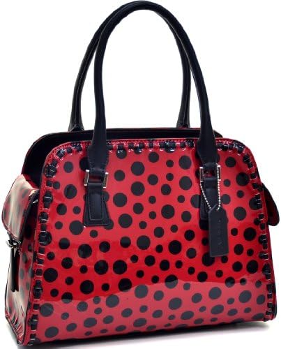 Dasein Woven Edge Glossy Polka Dot Satchel With Side Pockets - Red/Black