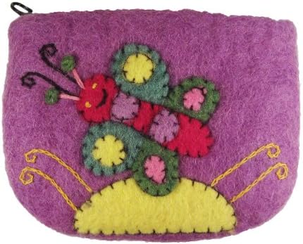 dzi Wild Woolies Happy Butterfly Design Felted Sheep's Wool Coin Purse