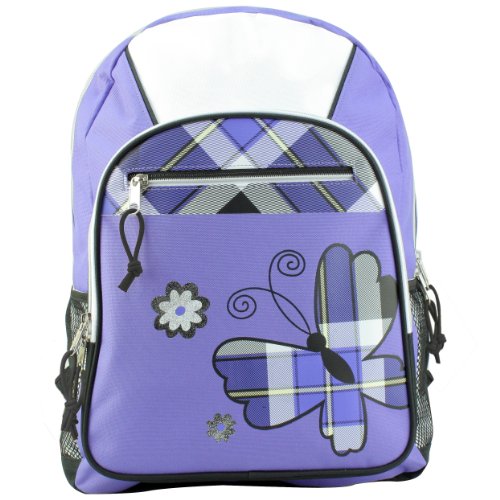 17 inch Purple Plaid Butterfly Student Bookbag Backpack 17 inch Purple Plaid Butterfly Student Bookbag Backpack