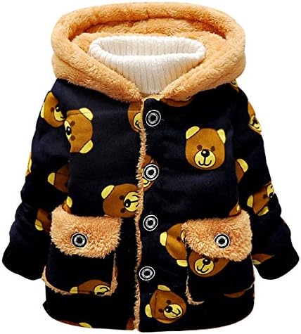 Boys Cute 3D Bear Fur Pocket Winter Warm Jacket Outwears Coat 100cm Black