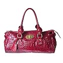 Large Mock Croc Flapover Patent Designer Handbag/Bag