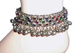 Jeweled metal anklet with bells
