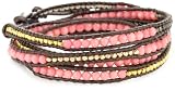 Chan Luu Salmon Coral And Plated Beads On Tamba Leather Wrap Bracelet