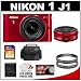 Nikon 1 J1 10.1 MP Digital Camera Body with 10mm f/2.8 & 10-30mm VR Lens (Red) with 32GB Card + Case + (2) UV Filters + Accessory Kit