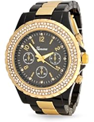 Bling Jewelry Geneva Black Gold Plated Stainless Steel Chronograph Unisex Watch