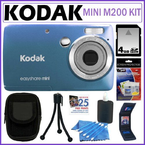 Kodak EasyShare Mini M200 10mp Digital Camera with 3x Optical Zoom and 2.5-Inch LCD in Blue + 4GB Accessory Kit