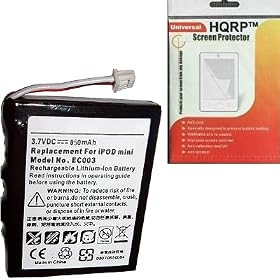 HQRP Replacement Battery for iPod mini (1st and 2nd Generation) Kit - 750 mAh plus HQRP Universal Screen Protector