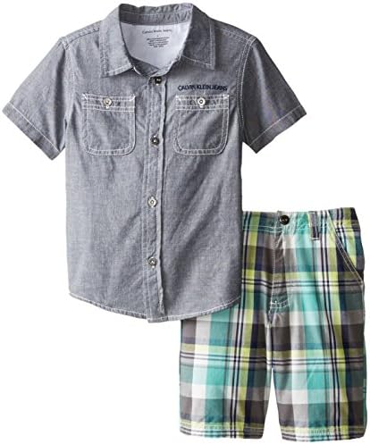 Calvin Klein Little Boys' Gray Shirt with Plaid Short Set