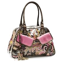 Pink and tan retro look bowling handbag grab bag designed by Lulu Australia