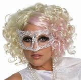 Lady Gaga Curly Blonde Adult Wig with Pink Highlights