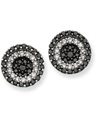 14K White Gold Black & White Diamond Circle Post Earrings