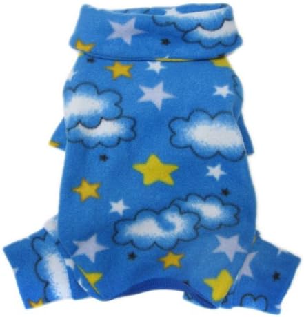 Soft Fleece Clouds and Stars Turtleneck Bodysuit/Pajamas for Small Dogs - XS