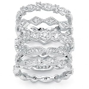 Paris Jewelry 3 Carat Diamond Silver Tone 5 Set Stackable Ring