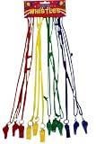 Plastic Whistle On Coloured Chord 12/Card