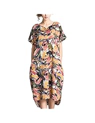 V-neck Short Sleeves Shift Summer Cotton/Linen General Print Jumpsuit/Maxi Dress 