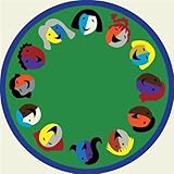 IMAGE OF Green Round Joyful Faces Rug Size: Border Round 7'7