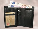 Geldbörse Portemonnaie Geldbeutel echt Leder schwarz Hochformat Neu