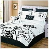 Chelsea 8 Piece Flocked Comforter Set in Black / White Size: Queen