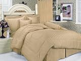 7Pcs Queen Taupe Stripe Bed in a Bag Comforter Set