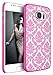 S6 Case, Galaxy S6 Case, SGM (TM) Damask Design Pattern Rubber Coating Ultra Slim Fit Hard Hybrid Case Cover for Samsung Galaxy S6 + SGM (TM) Microfiber Cleaning Cloth (Hot Pink)