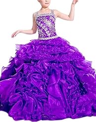 Girls Floor Length Sweetheart  Organza Crystal Crystals Beaded Lace  Ball Gown Flower-Girl Dress/Pageant Dress 