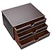 HOMETEK Multi-functional 3 Drawer Leather Desk Organizer File Cabinet Office Supplies Desktop Storage Jewelry Organizer Box with Drawer (Brown)