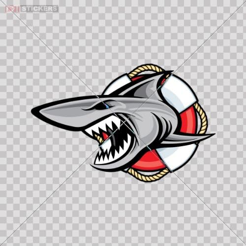 Sticker Decal Shark Lifesaver L Size: 4 X 2.6 Inches Vinyl color print