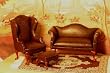 Miniature Brown Leather English Traditional Sofa Set