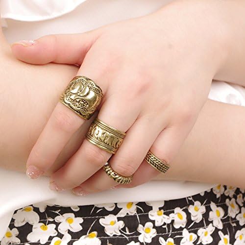Vintage Retro Silver Gold Copper Elephant Joint Knuckle Nail Ring Set of 4 Rings (Retro Brass)
