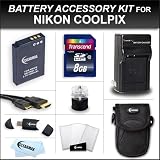 Clearmax® 8gb Accessories Kit for Nikon Coolpix P310, S6300, S9300, S1200pj, AW100, S100, S8200, S6200, P300, S9100, S6100, S8100, S1100pj, S8000, S6000, S1000pj, S70, S640, S630, S620, S710 Digital Camera Includes Transcend 8gb Class 10 SD Memory Card + Extended Replacement EN-EL12 Battery + AC/DC Charger + Mini HDMI Cable + USB Card Reader + Cap Tripod + Camera case + Screen Protectors + Microfiber Cloth