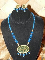 Christmas Gift - Gold Plated Sapphire Bead Indian Style Ethnic Traditional Necklace Jewelry Set 3pc
