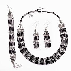 Necklace Earrings Bracelets Sterling Silver Black Onyx Jewelry 9 inches (gnklcs386)