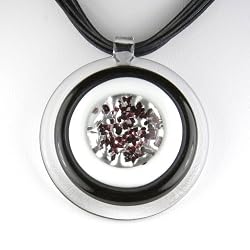 Round Murano Glass Pendant - Lucia Black/White