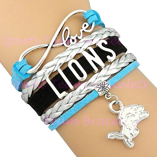 Lions Handmade Infinity Love Football Sports Team Bracelet - Black Silver Blue