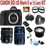 Canon EOS 5D MARK II 8 Lens Deluxe Kit with EF-S 28-135mm f/3.5-5.6 IS USM Standard Zoom Lens & EF 75-300mm f/4-5.6 III Telephoto Zoom Lens + 16GB Deluxe Accessory Kit + 3 Year Celltime Warranty