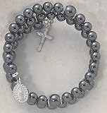 Faux Hematite Wrap Around Five Decade Catholic 6MM Rosary Bracelet Fine Religious Jewelry
