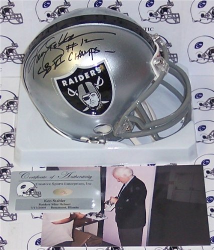 Ken Stabler Autographed/Hand Signed Oakland Raiders Mini Helmet with SB XI Inscription