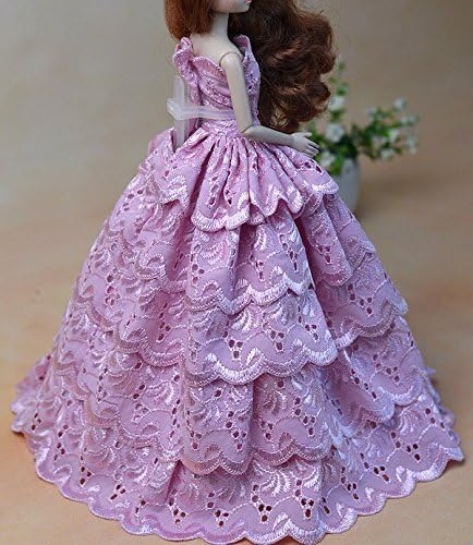 Flowers, embroidery lace wedding dress Barbie and Jenny for 1/6 Doll